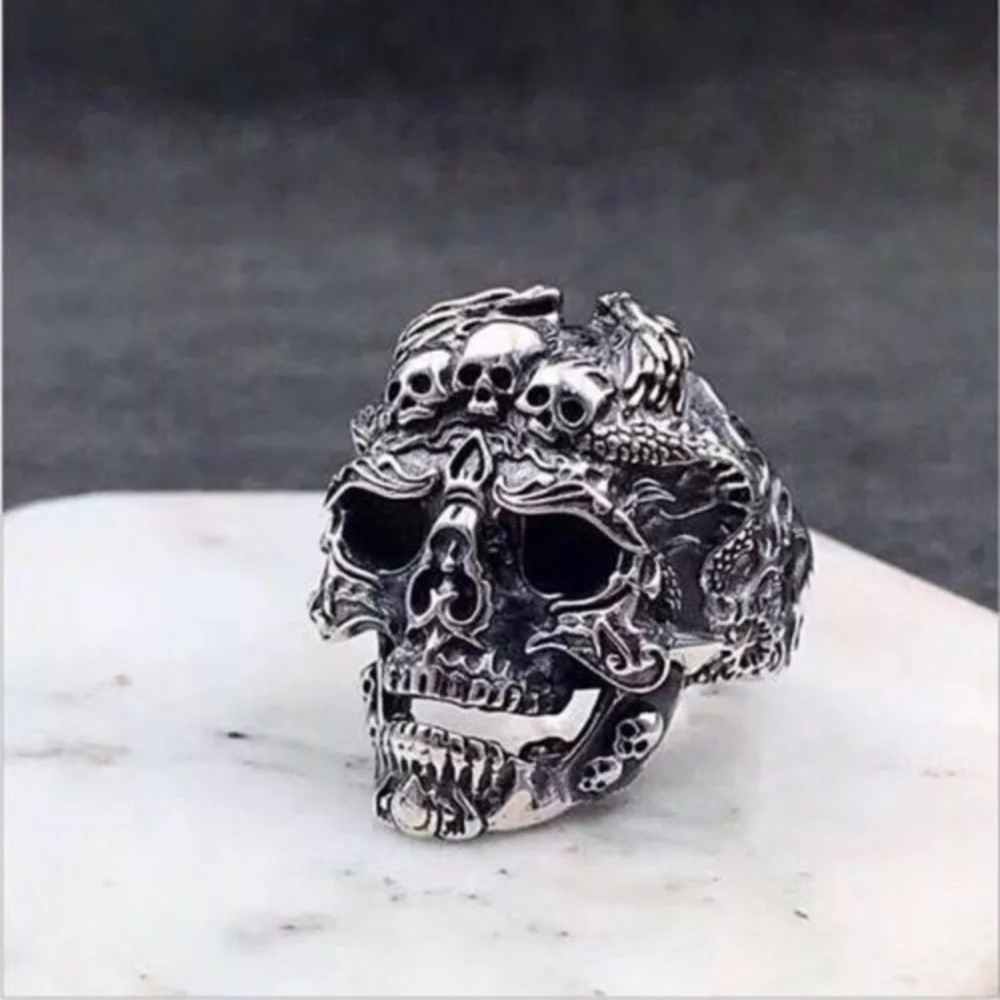 Skull 💀 Biker Stainless Steel Antique Tone Ring